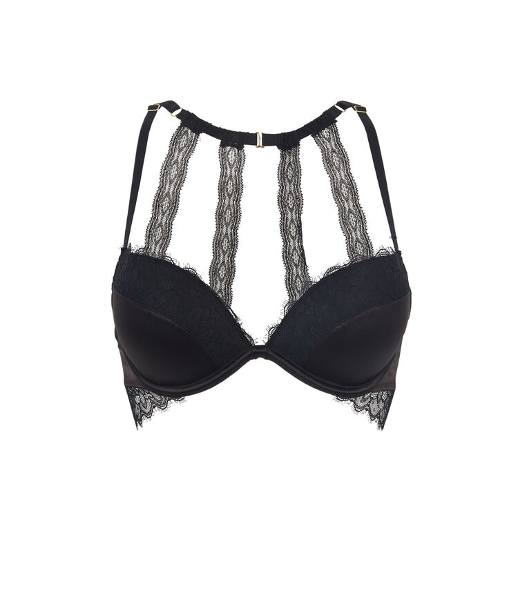Soutien-gorge push-up satiné détail dos lasvegasiz noir.