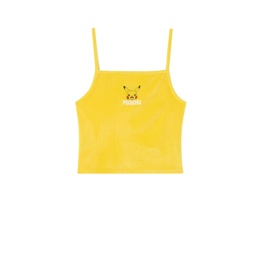 Pikachu crop top met fijne bandjes - geel geel.
