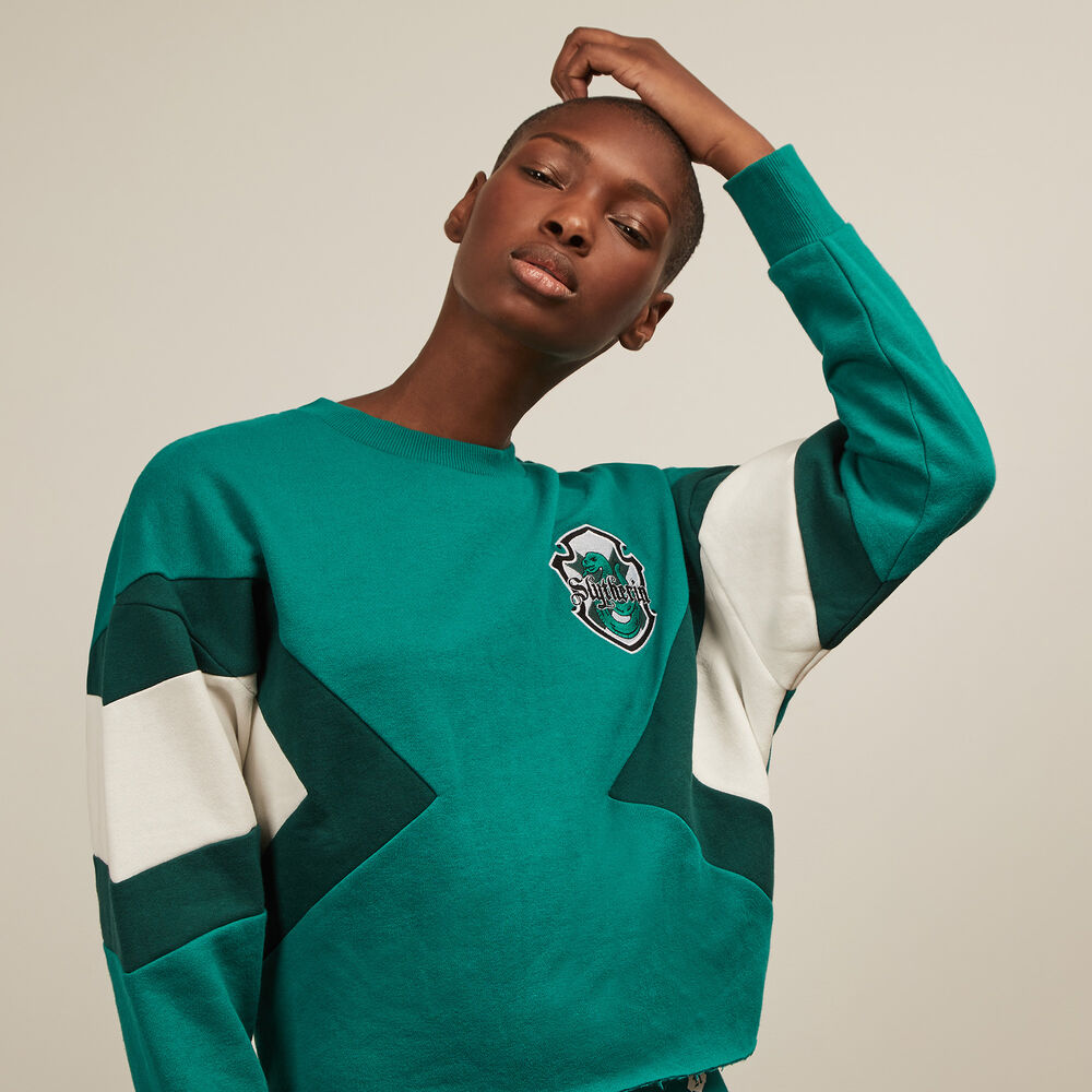 Sweat &agrave; embl&egrave;me serpentard - vert vert.