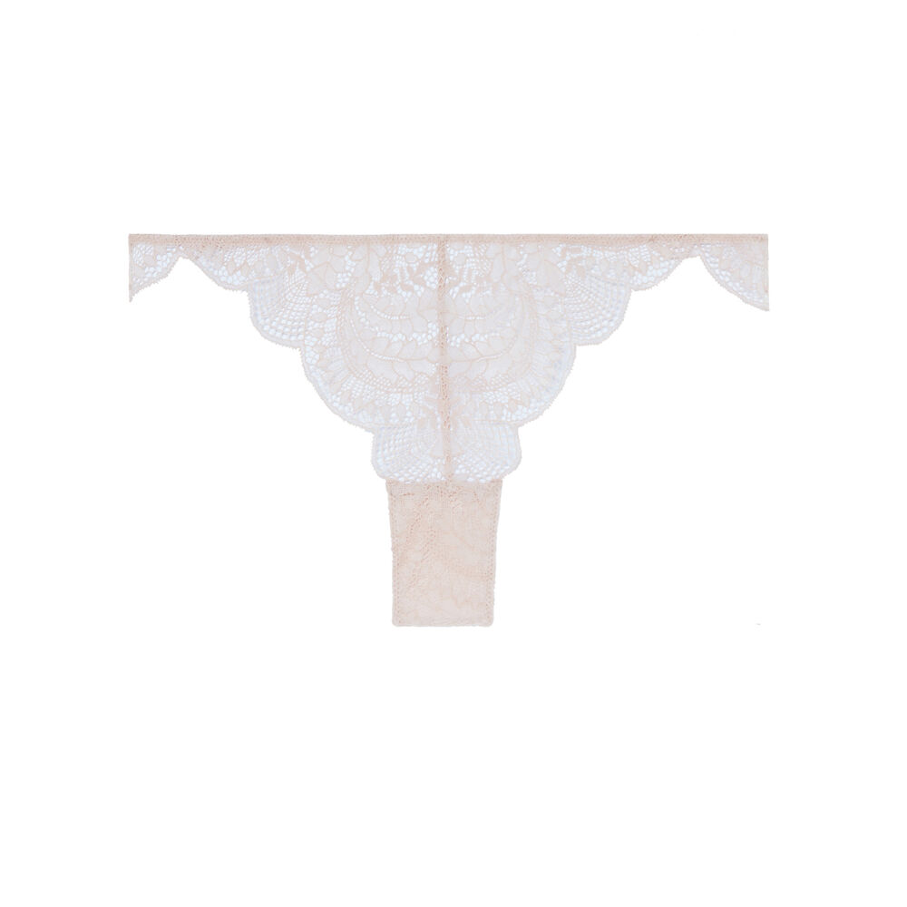 Kanten tanga met satijnen bandje - roze roze.