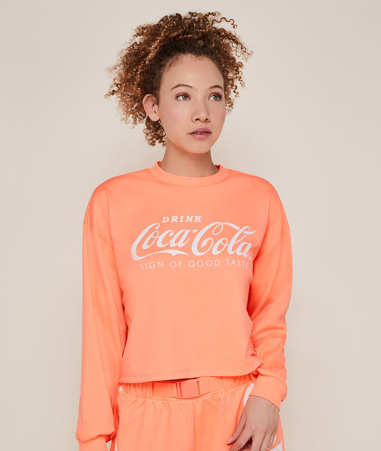 Sweat col rond coca-cola - corail fluo corail fluo.