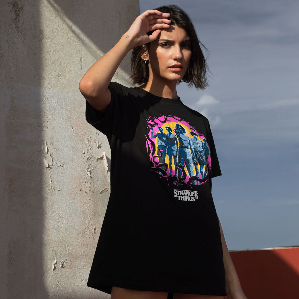 Tunique &agrave; imprim&eacute; stranger things - noir noir.