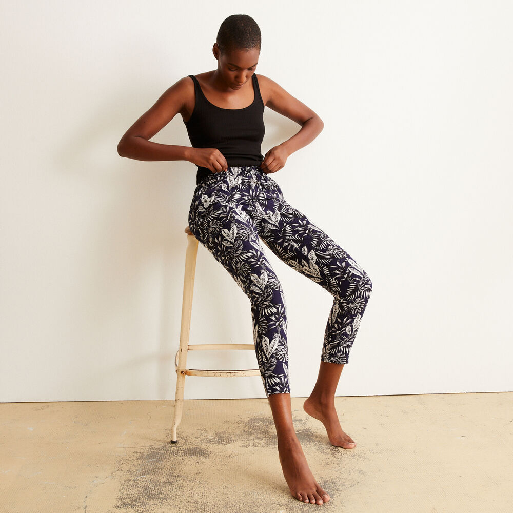 Pantalon &agrave; motifs feuilles - bleu  bleu.