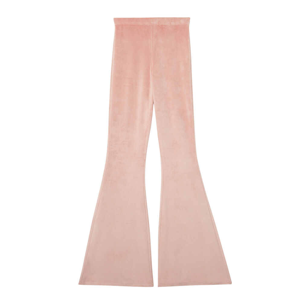 Pantalon taille haute pattes def en velours - rose nude rose.
