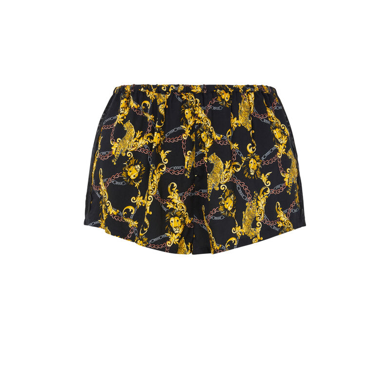 Short en satin print jimaprintiz noir.