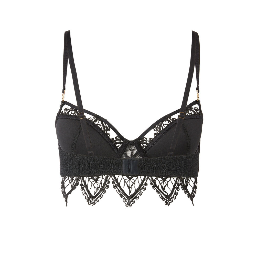 Voorgevormde bustier beha in guipure kant met triangelvorm - zwart zwart.